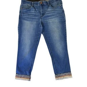 ReCreation Jeans Embroidered Hem Mid Rise Cropped Jeans Size 16